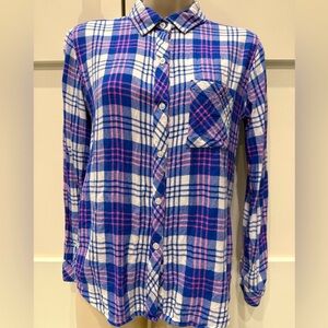 Rails Hunter button down plaid shirt
White candy azure, XS